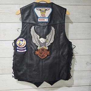Harley Davidson Vest Mens Sz 36 Black Leather Legendary Eagle Patch Motorcycle